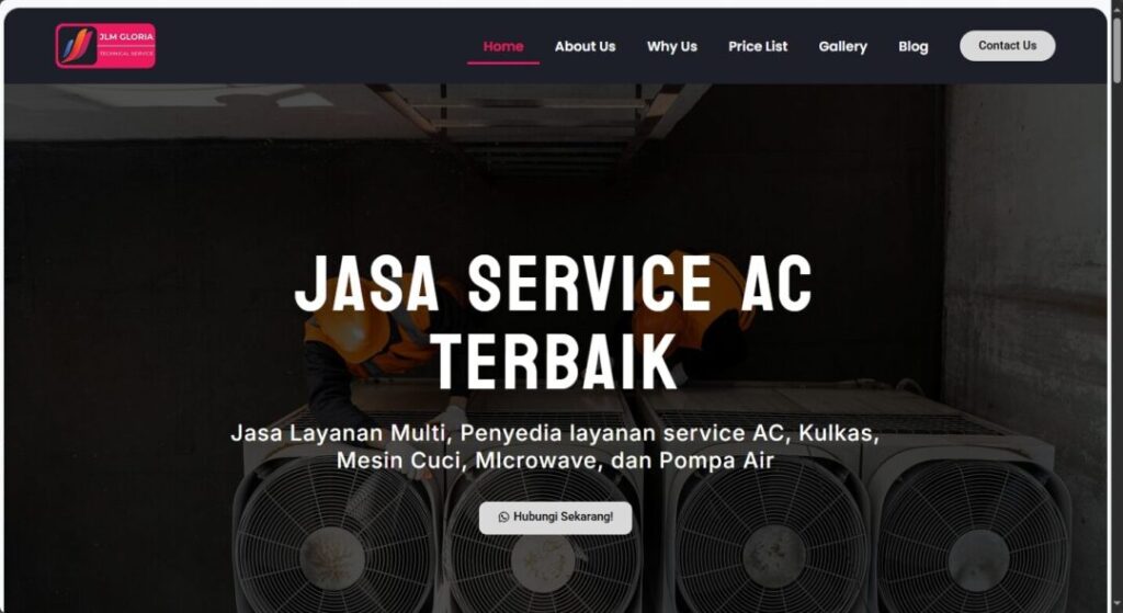 tampilan depan website jlm gloria