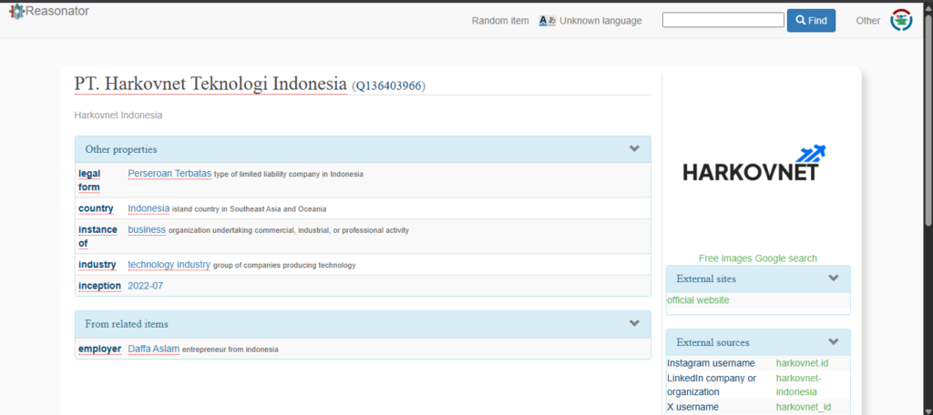 tampilan hasil dari wikidata Harkovnet Indonesia