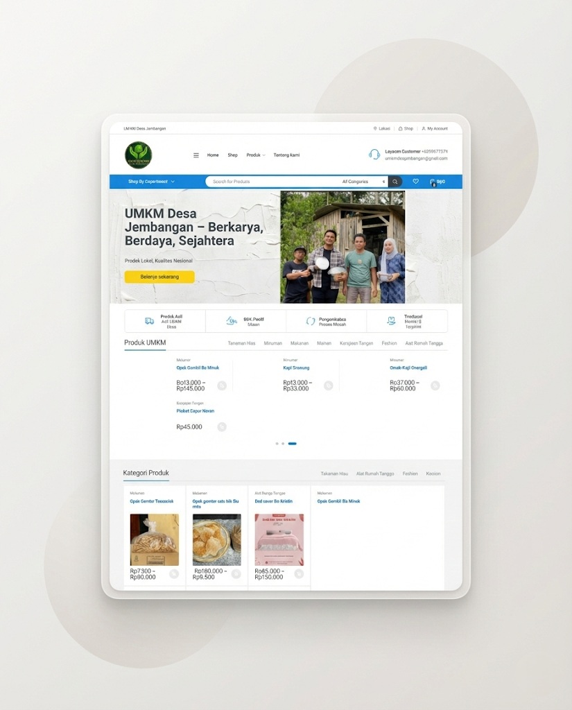 halaman utama dari Website UMKM Desa Jambangan yang bertujuan membantu ekonomi masyarakat desa