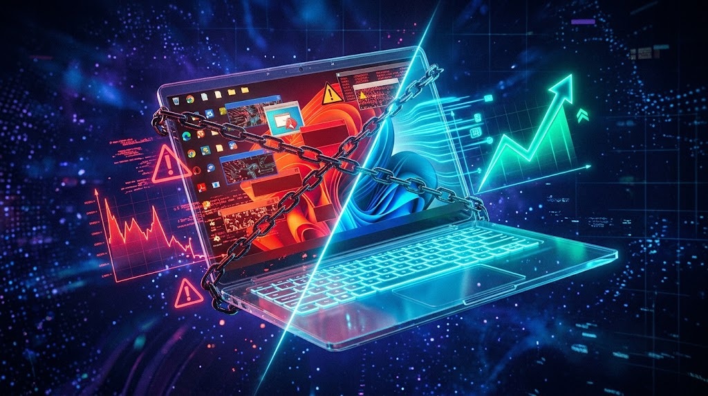perbandingan laptop sebelum dan sesudah debloat windows 11 dari penuh bloatware jadi ringan minimalis